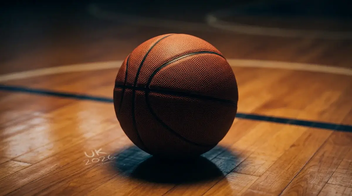 NBA basketball on UK hardwood with dramatic lighting